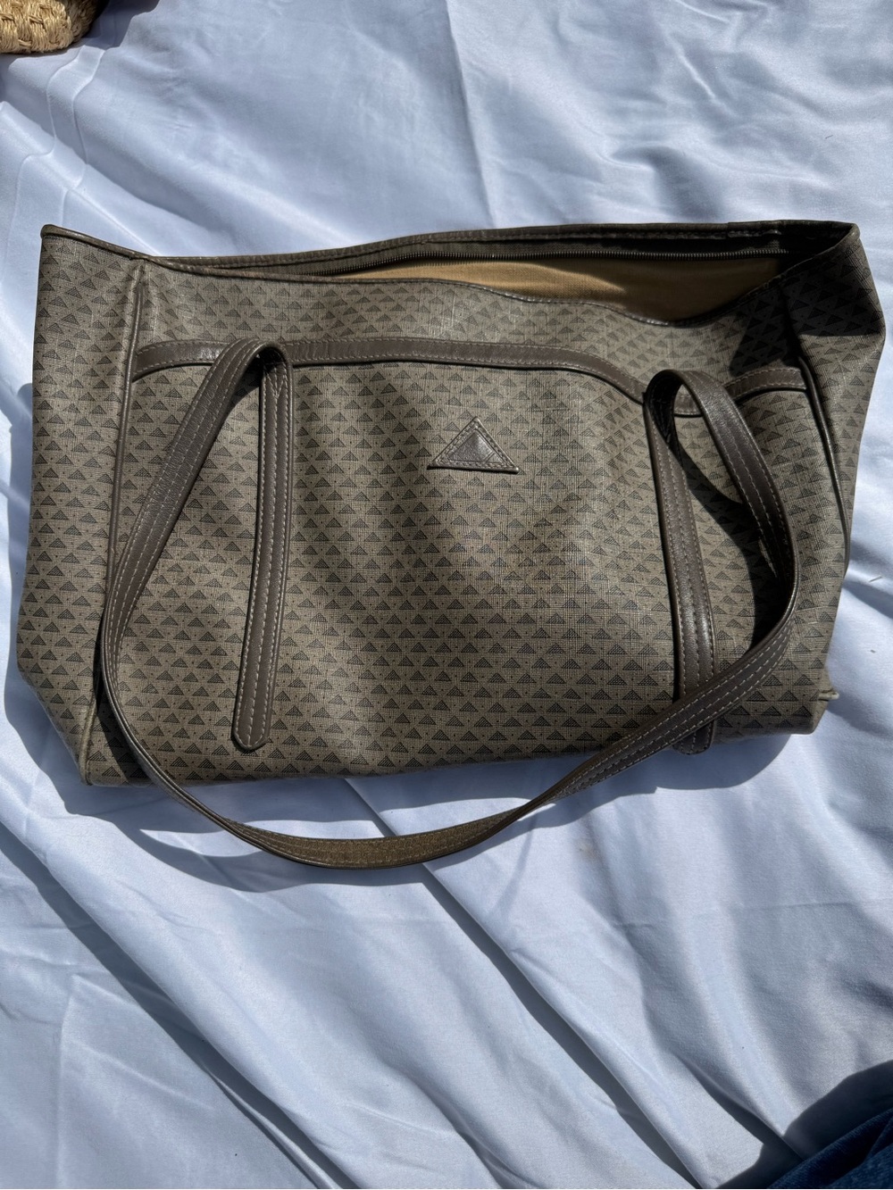 Liz Claiborne Tan Canvas Tote with Gray Trim